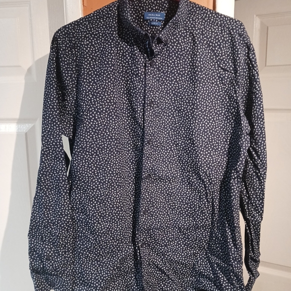 Zara Man Men's Navy Blue Paisley Floral Slim Fit Button-down Shirt. Size L - Picture 1 of 12